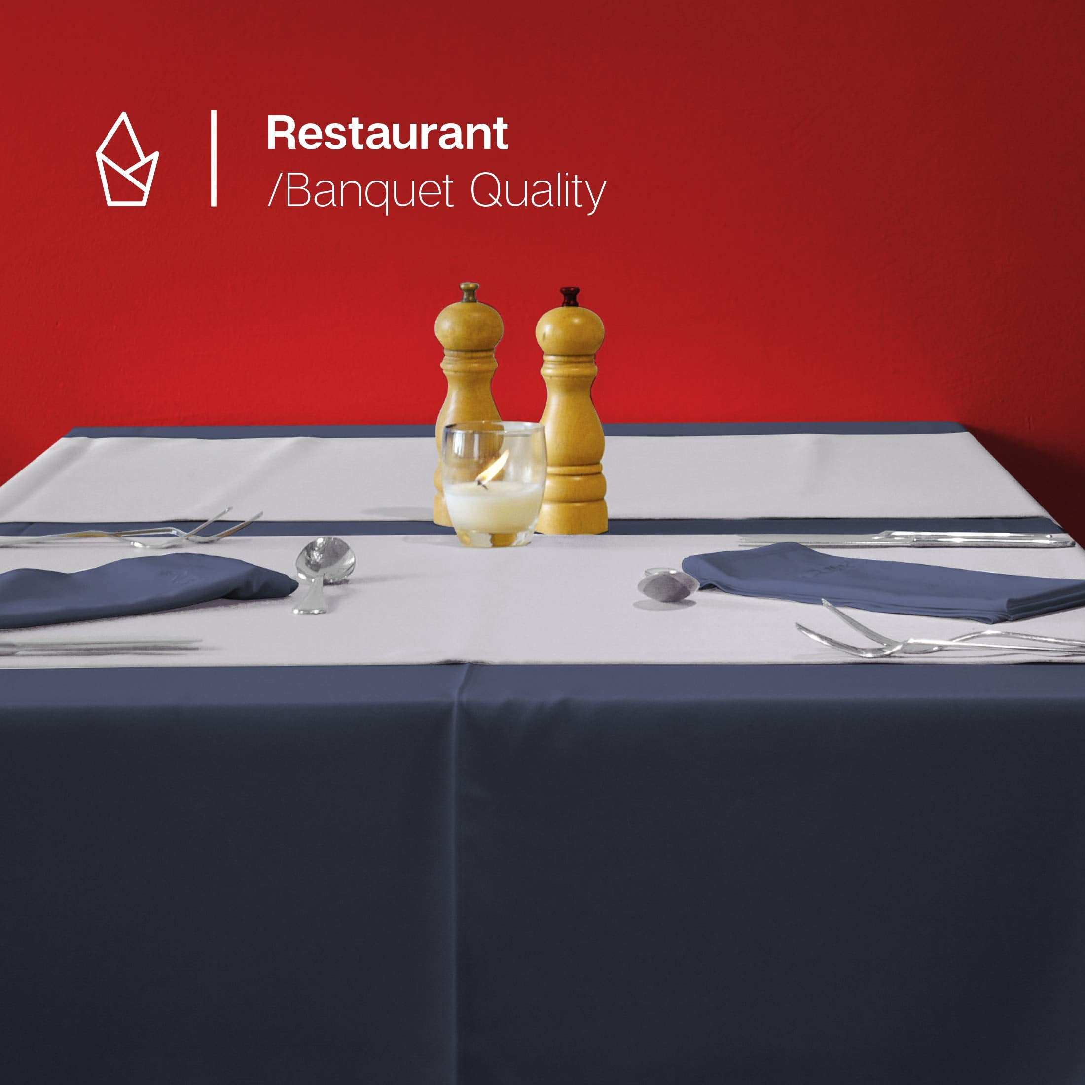 Gee Di Moda heavy-duty polyester tablecloth resists wrinkling for repeated use.