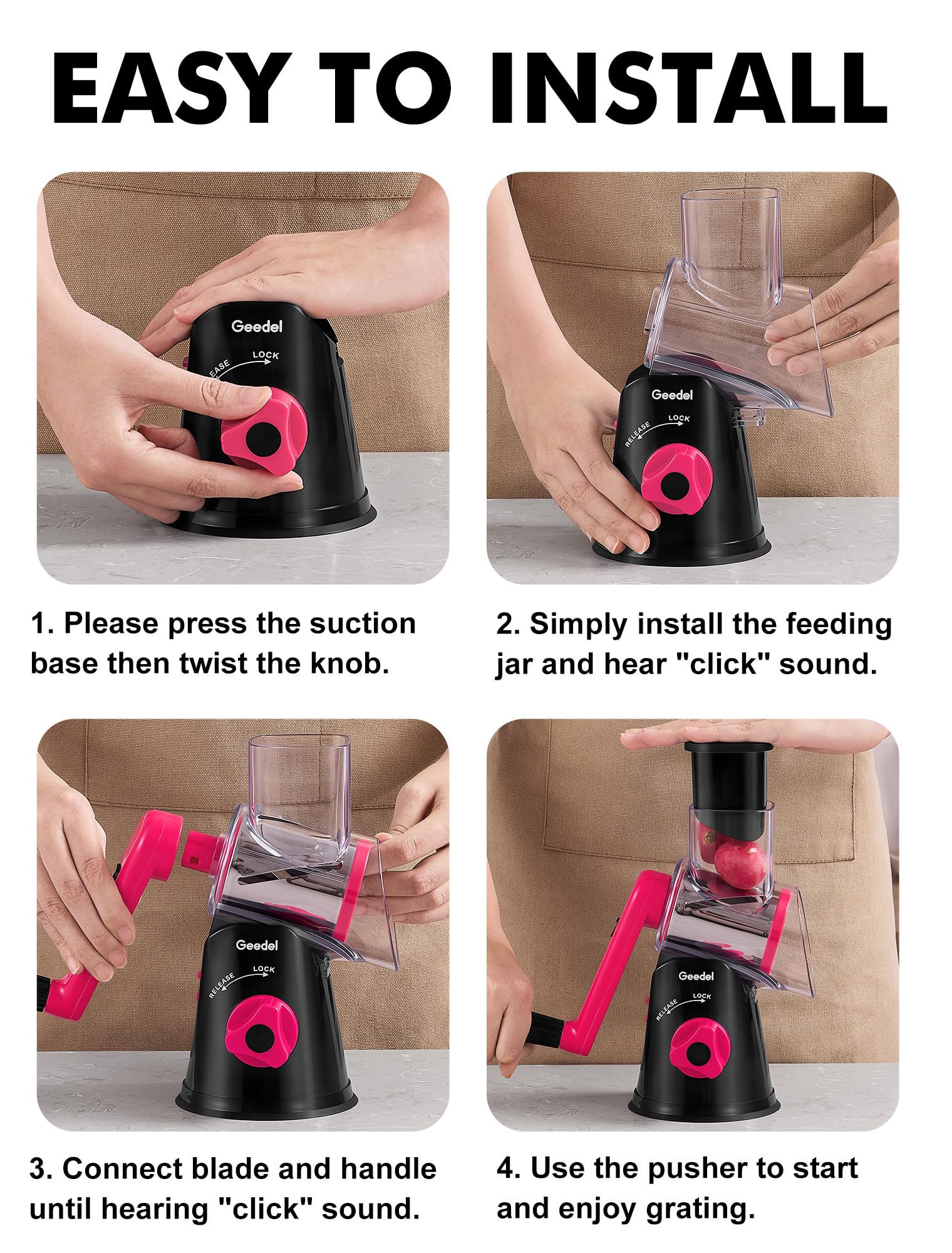 Geedel detachable parts make cleaning quick and dishwasher-safe.