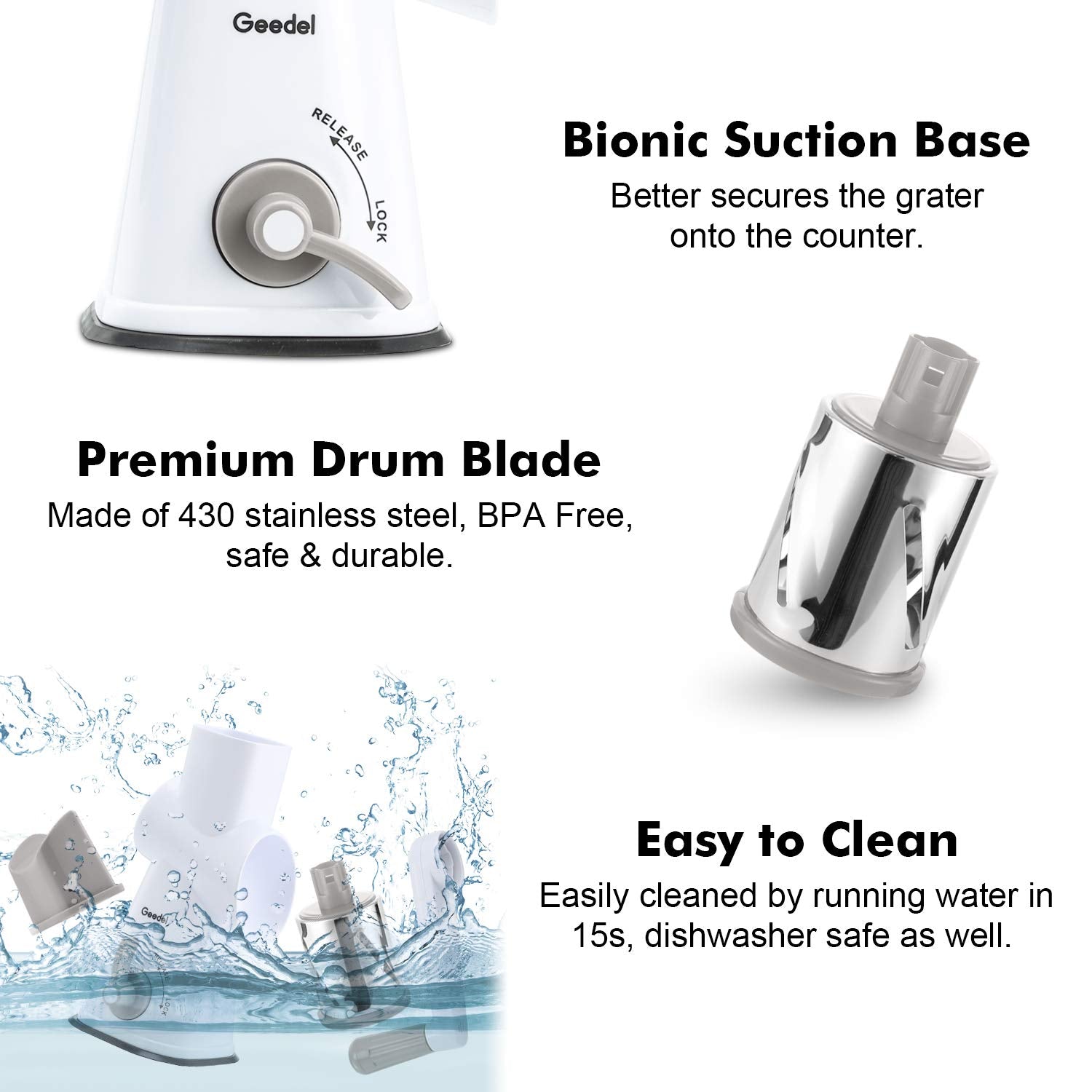 Geedel compact, detachable parts store neatly in your kitchen.