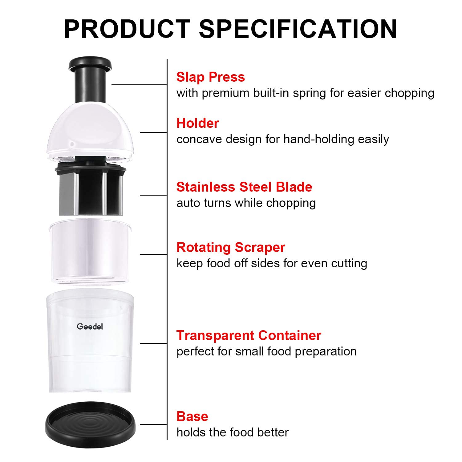 Geedel Food Chopper features an easy-clean design for quick rinsing.