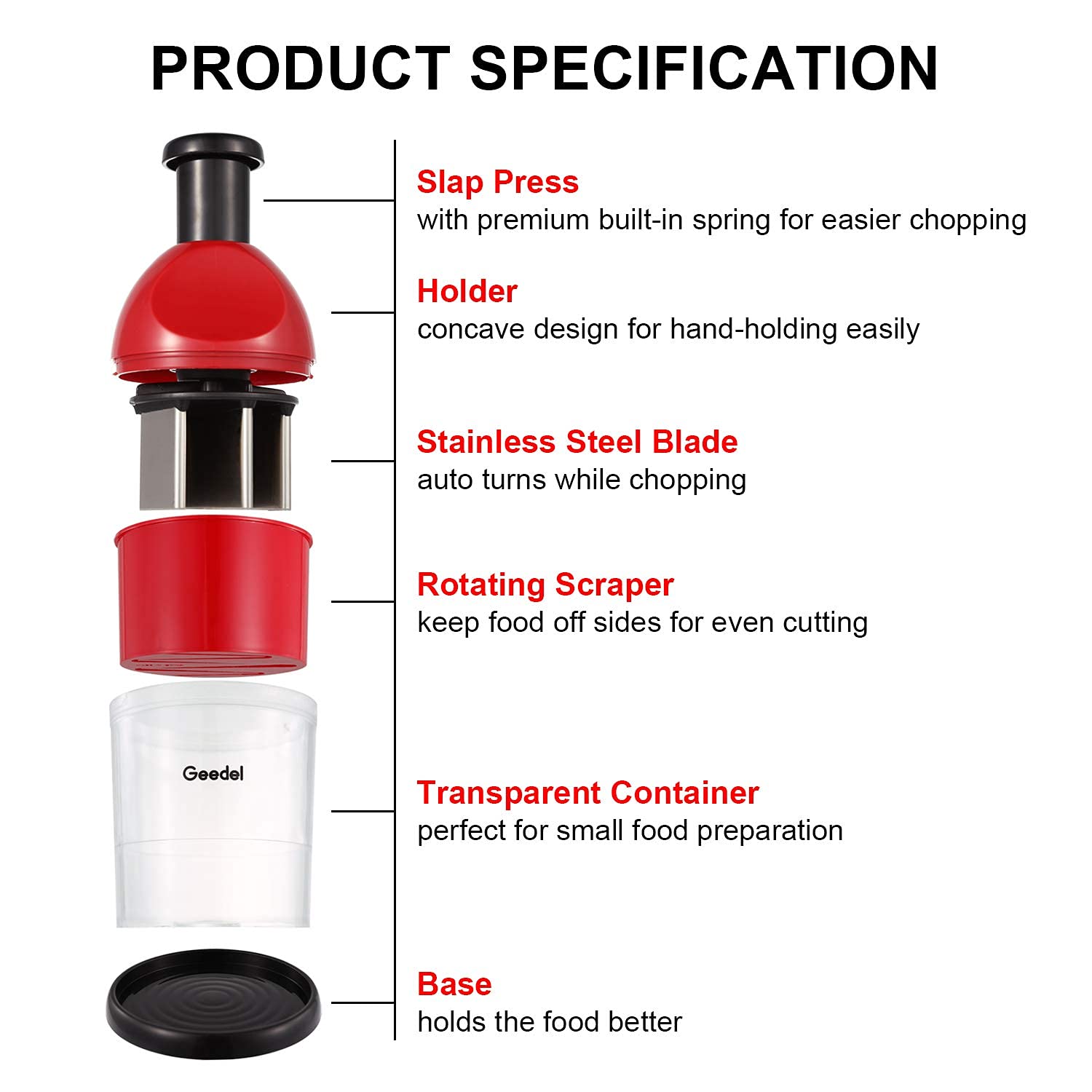 Geedel Food Chopper disassembled for easy cleaning and drying