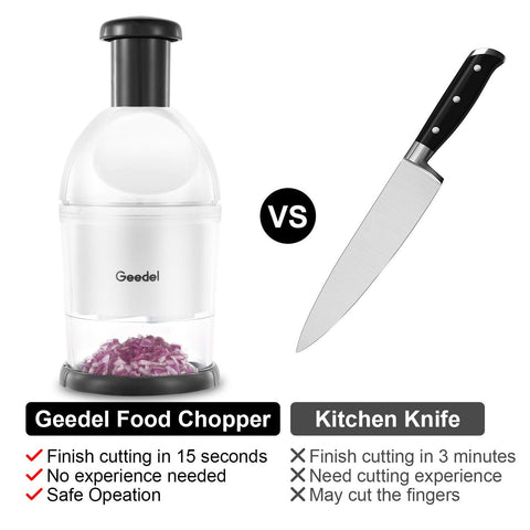 Geedel Food Chopper used on a cutting board for easy prep.