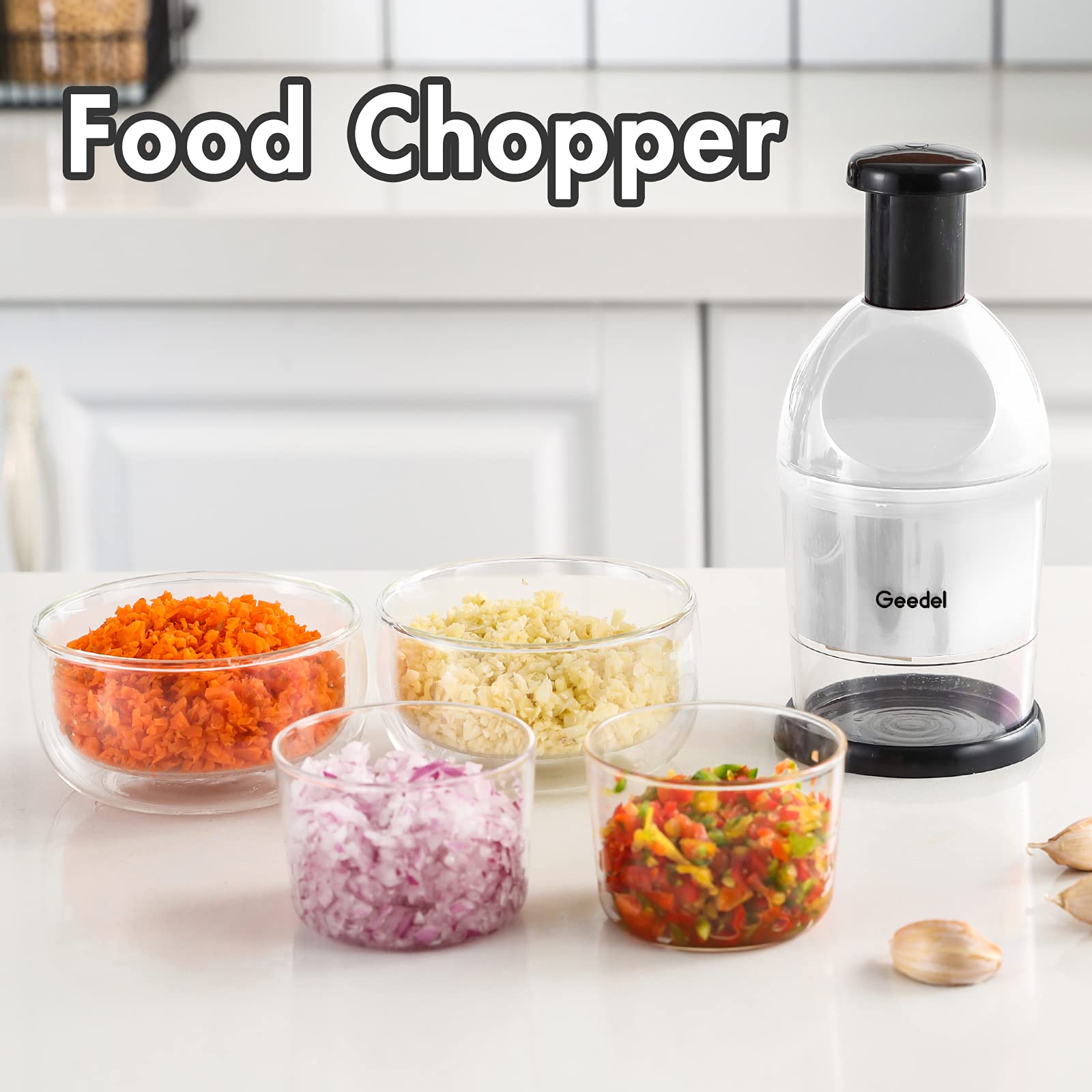 Geedel Food Chopper is dishwasher safe for top rack cleaning.