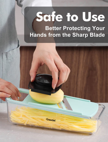 Geedel mandoline slicer hand guard safety during slicing