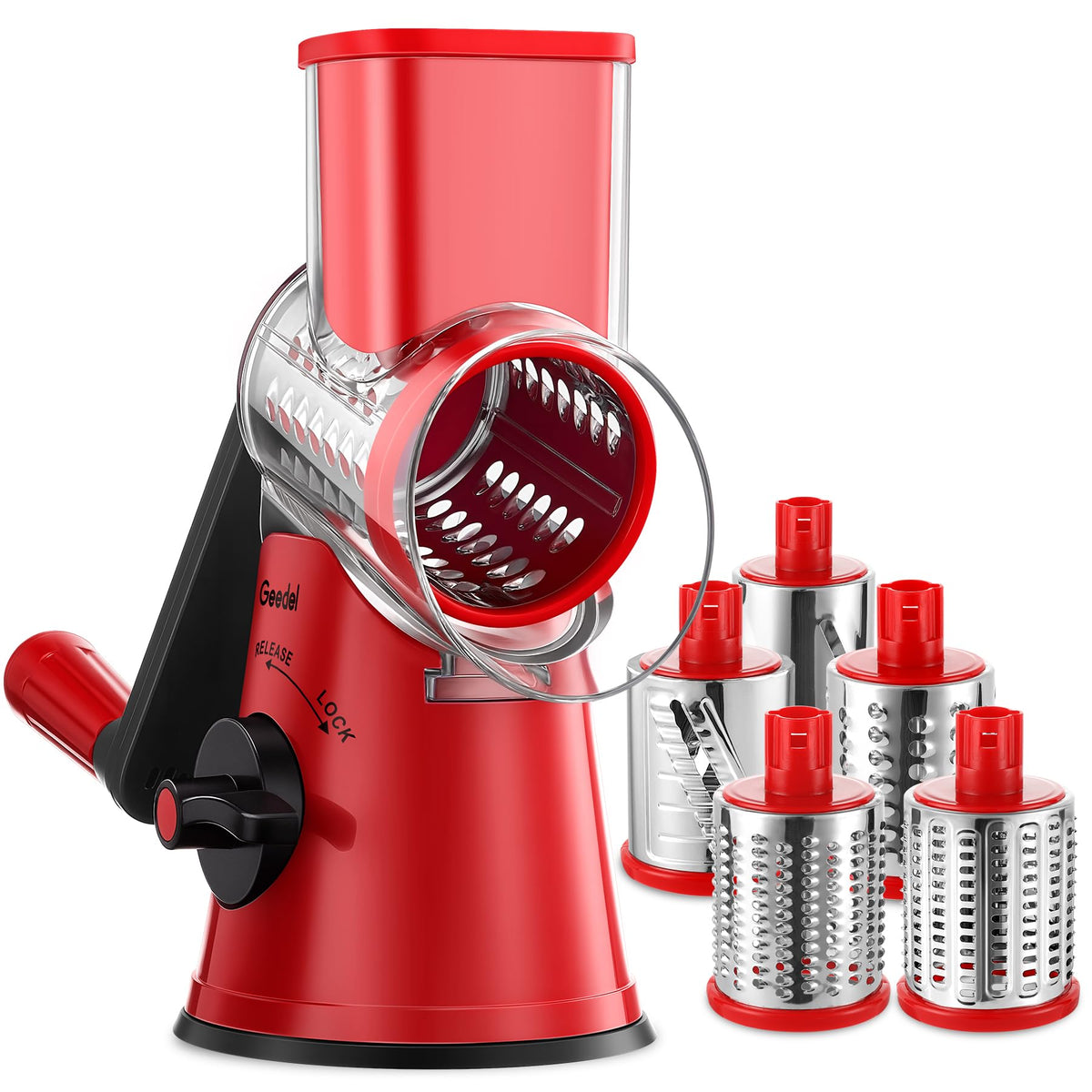 Geedel rotary cheese grater base suction in action for stable shredding