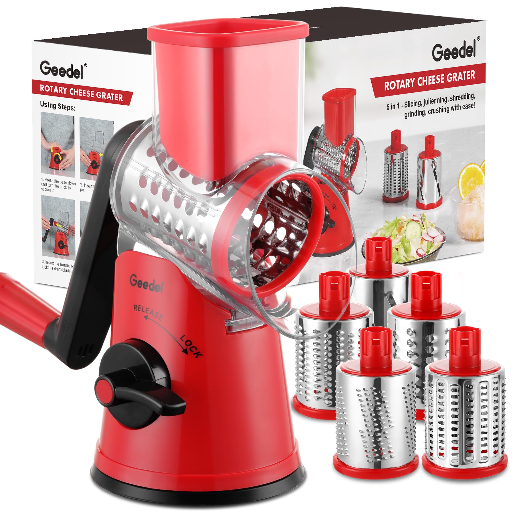 Geedel rotary cheese grater base with strong suction for stable shredding