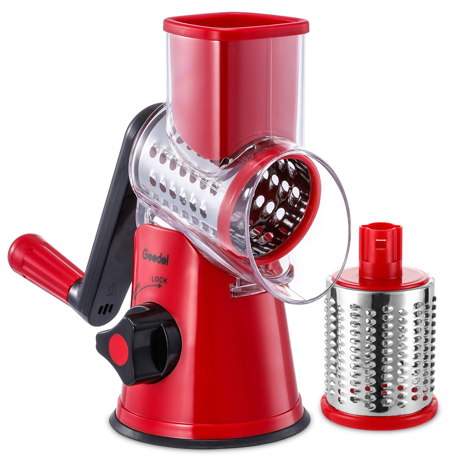 Geedel Rotary Cheese Grater base shown for smooth shredding.