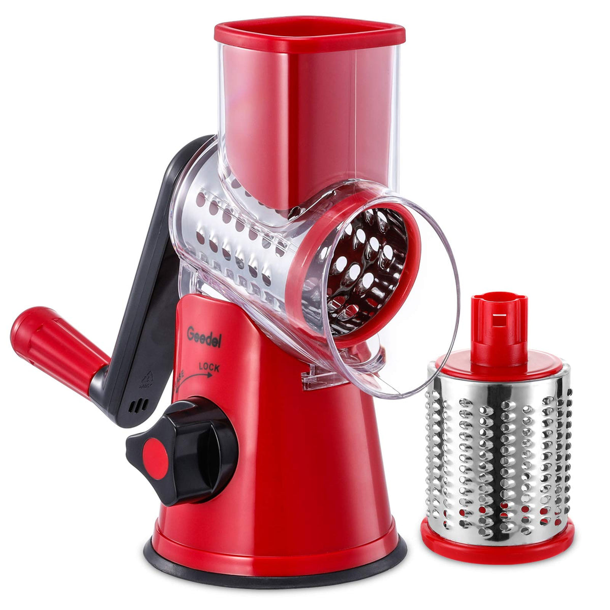 Geedel Rotary Cheese Grater base shown for smooth shredding.