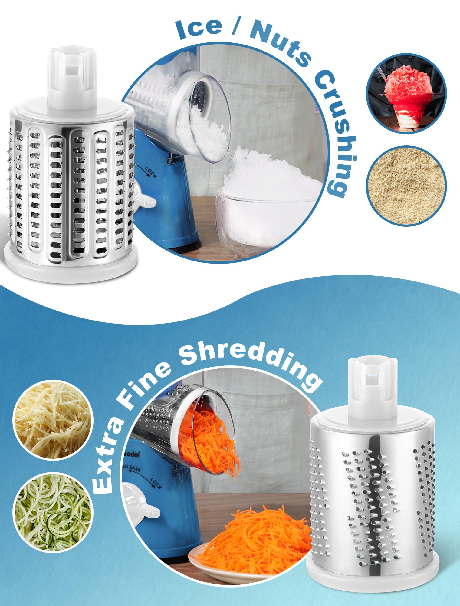 Geedel rotary cheese grater blades collection offers versatile shredding and slicing options.
