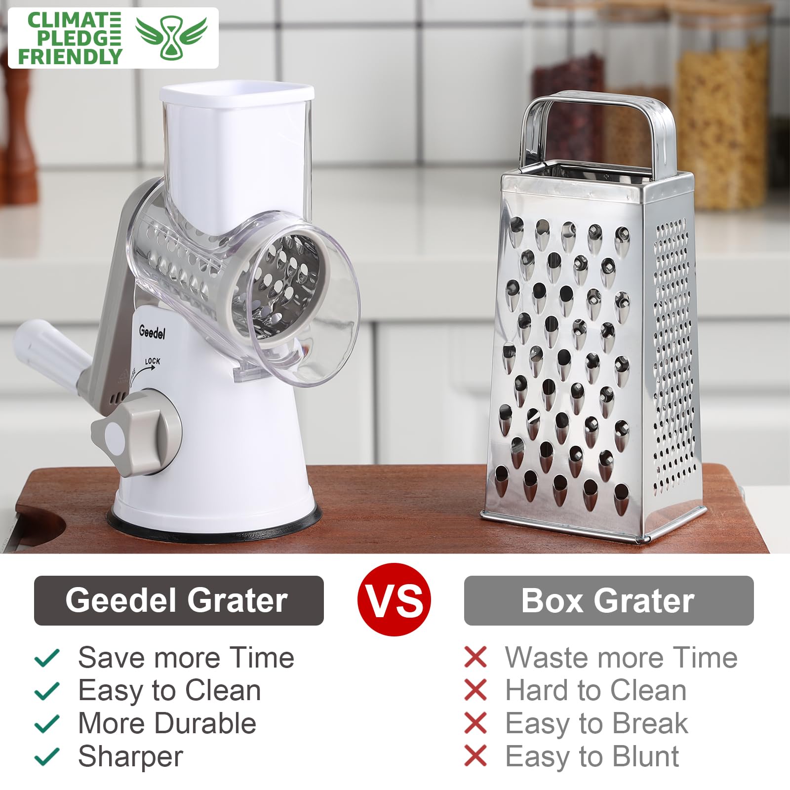 Geedel grater blades enable slicing, shredding, and grinding with ease.
