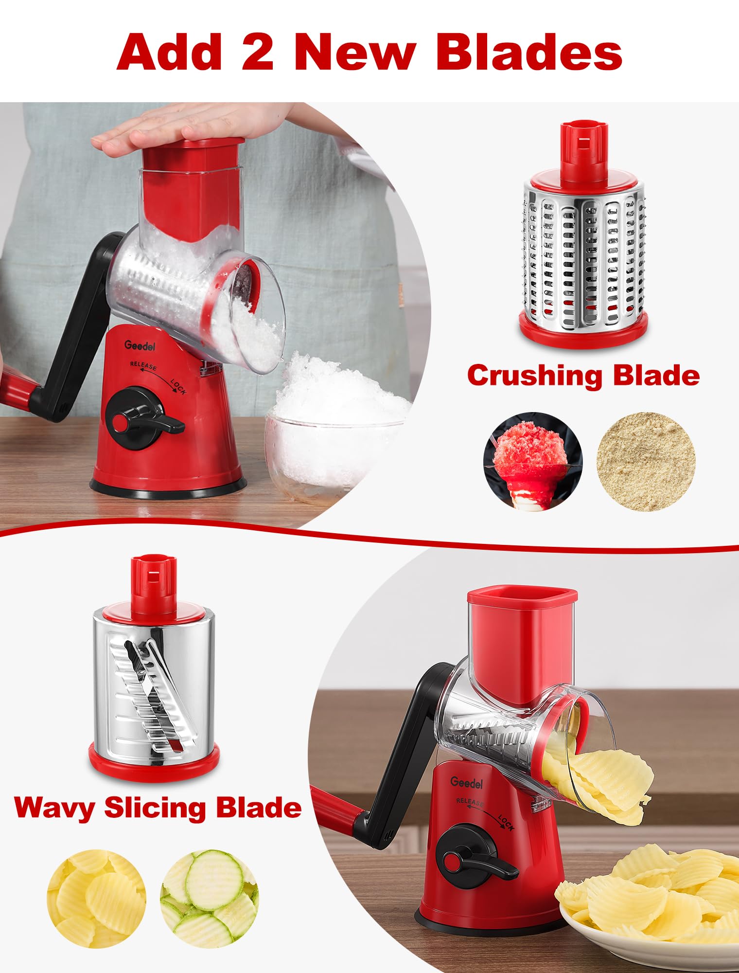 Geedel crushing blade for fine to coarse grating and crushing nuts