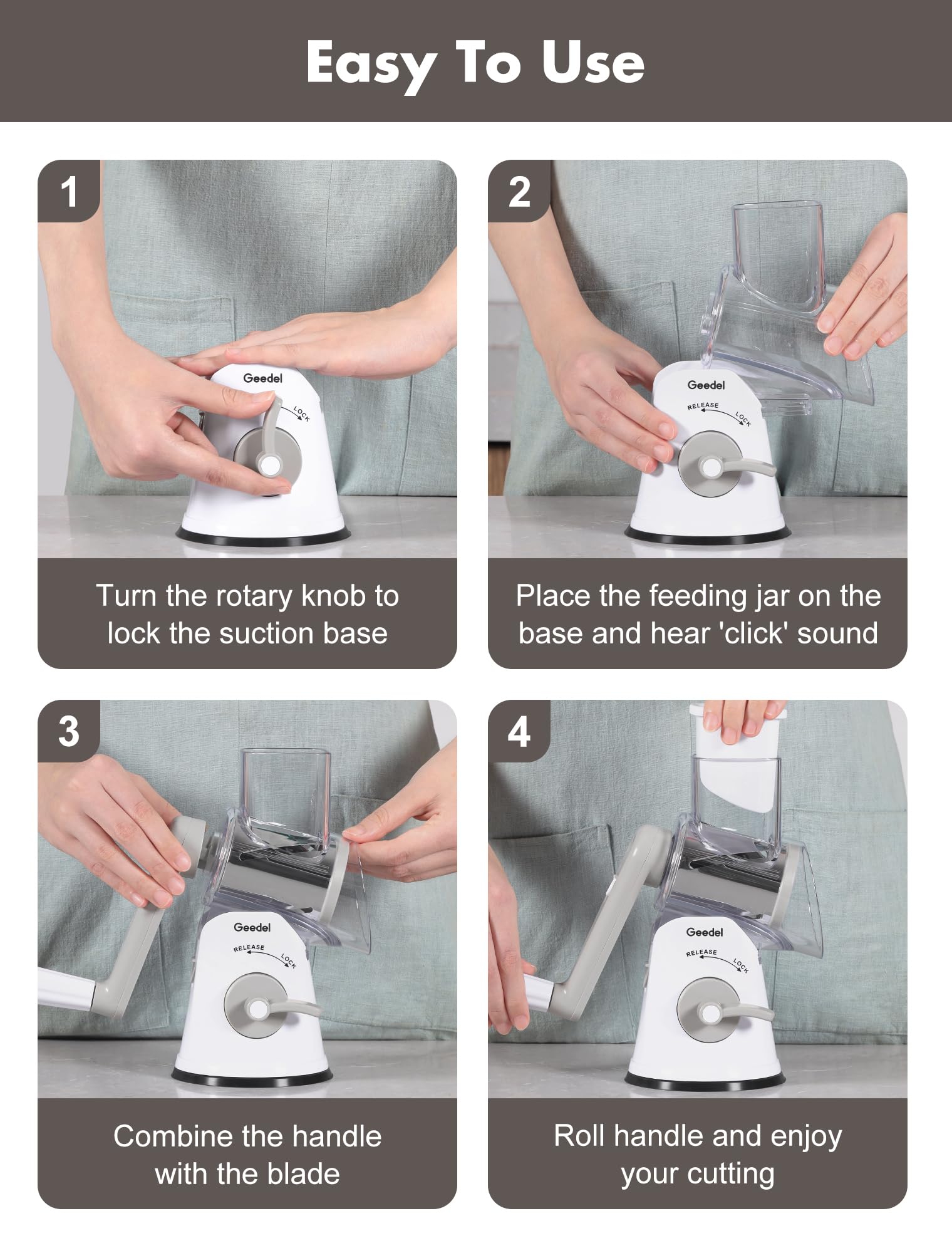 Geedel detachable parts simplify cleaning and storage after use