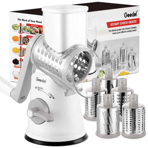 Geedel rotary cheese grater with handle for effortless shredding and stable grip
