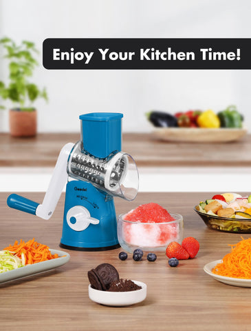 Geedel rotary cheese grater safe hands-free operation for safer use.
