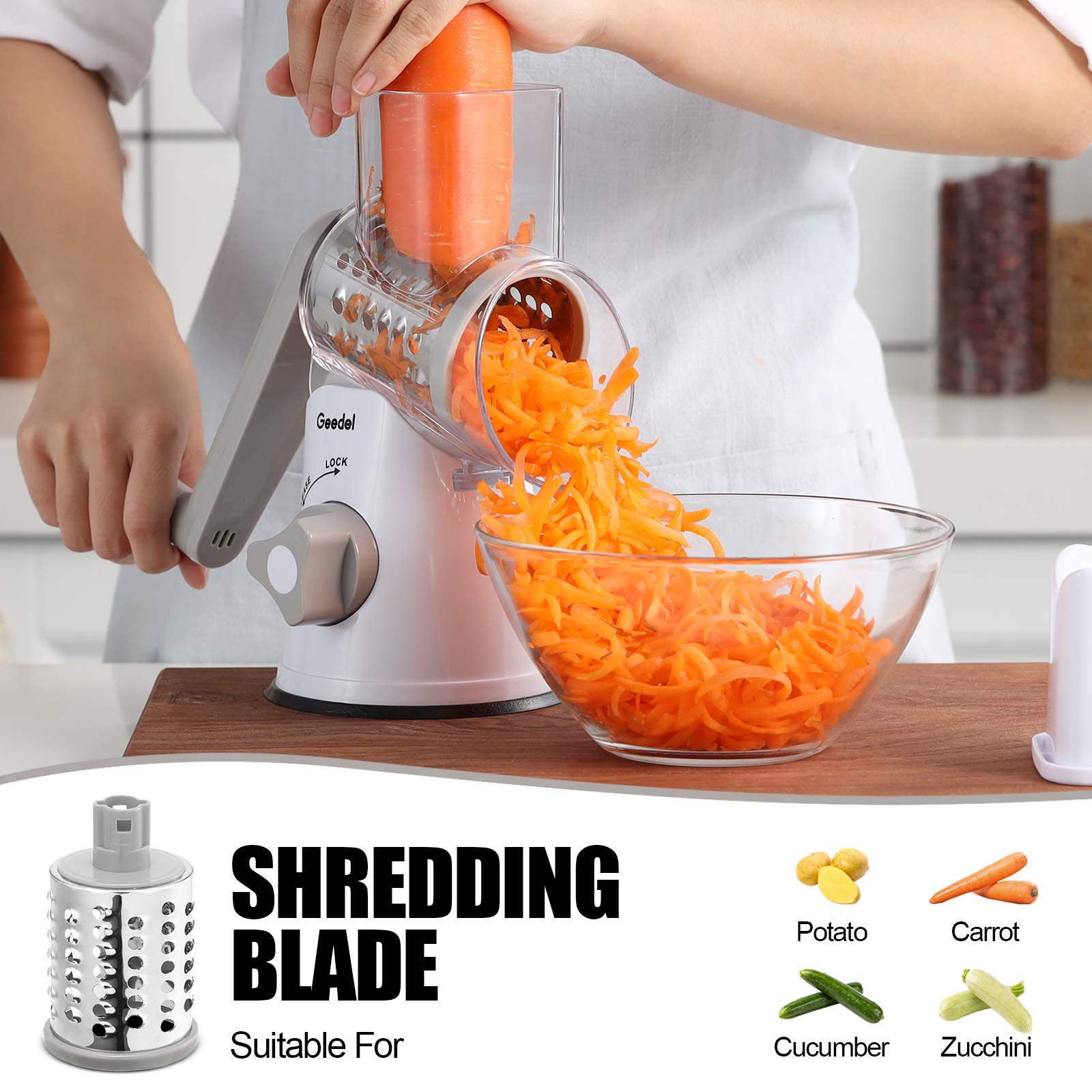 Geedel transparent barrel shows progress during grating.