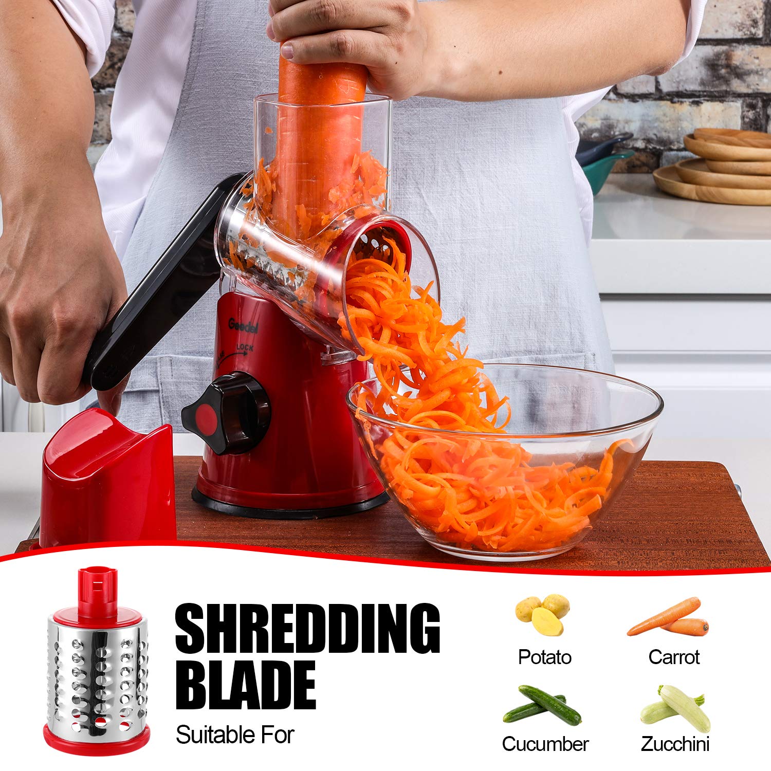Geedel transparent barrel reduces jams during shredding
