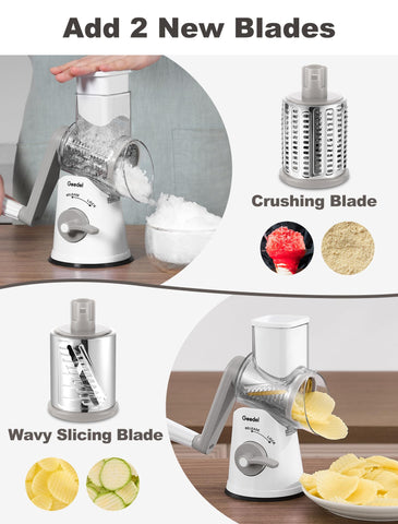 Geedel rotary cheese grater with Z-shaped handle for easy turning