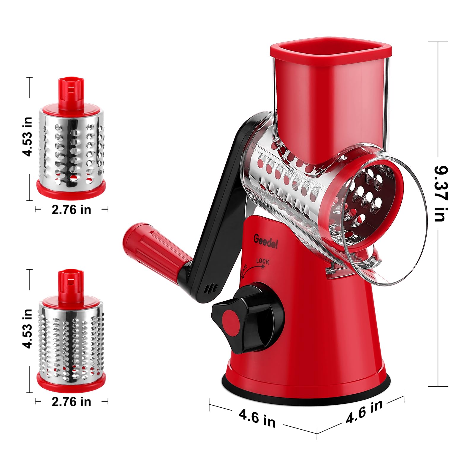Geedel Rotary Grater easy-grip handle reduces wrist strain during prep.