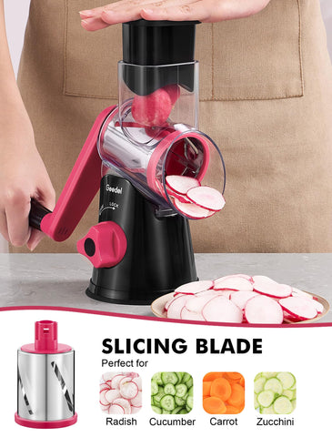 Close-up of Geedel stainless steel blades for durable, even results.