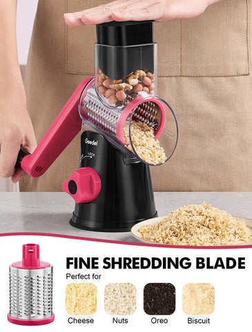 Geedel suction base keeps the grater steady on the counter.