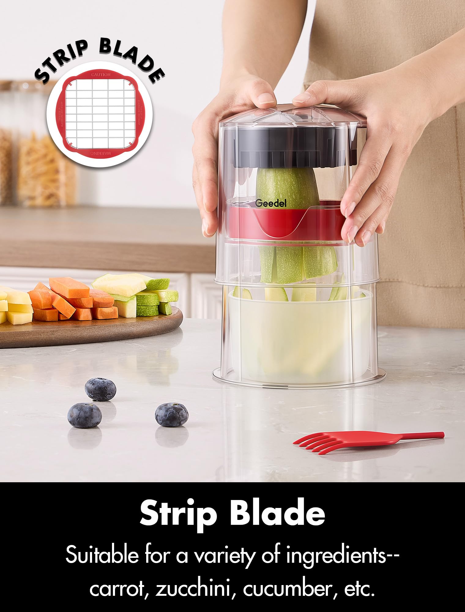 Geedel Vegetable Dicer handles carrots and zucchini with precision.