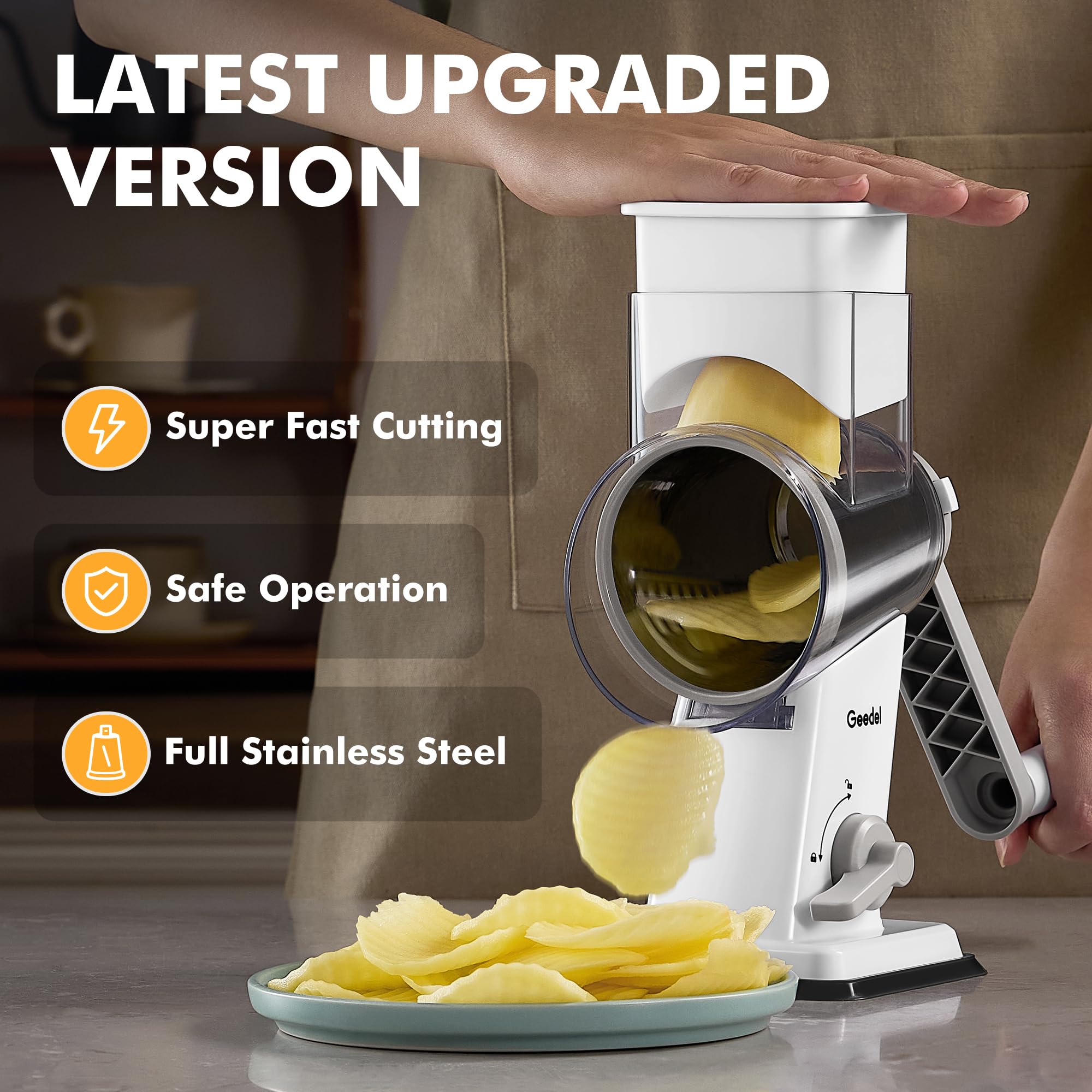 Geedel wavy slicing blade creates consistent curved slices for radishes and potatoes