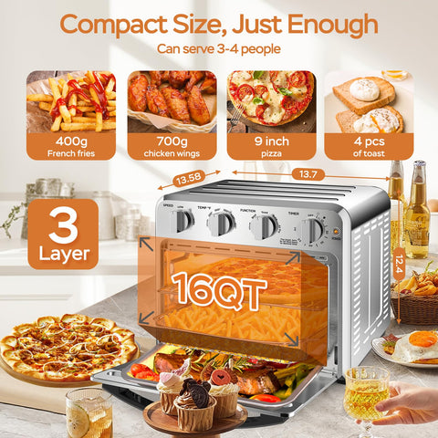 Geek Chef 16qt capacity inside enables large batch family cooking.
