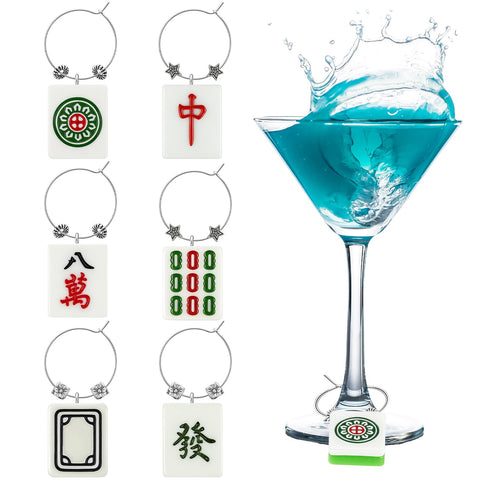 Geelin Mahjong wine charms with classic tiles enhance party drink labeling.