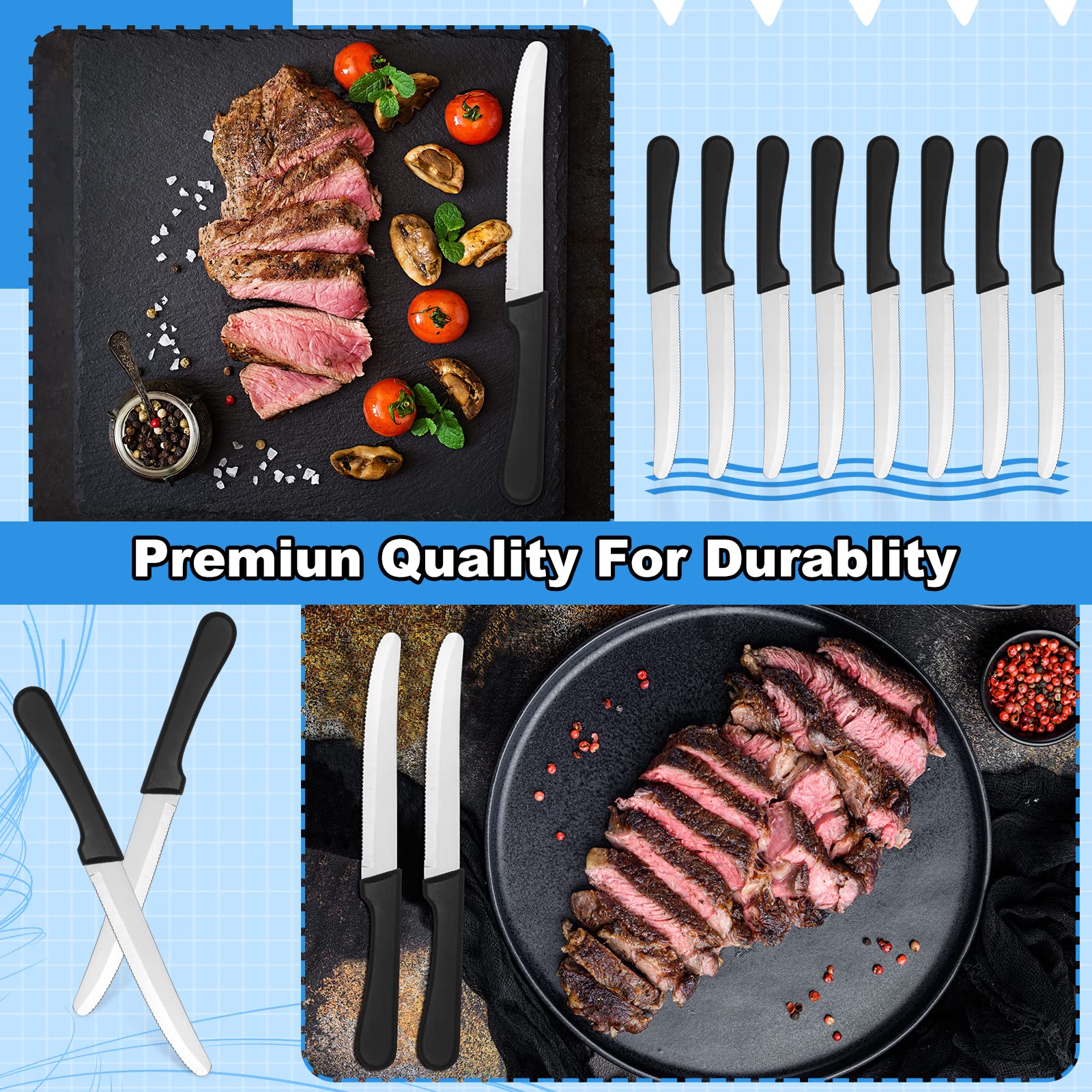 Geelin serrated blade steak knife enables effortless cutting of meats and breads