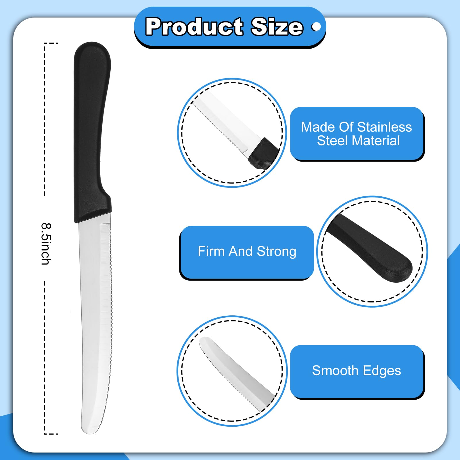 Geelin stainless-steel blade steak knife with black plastic handle for durability