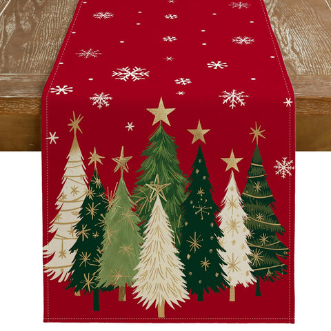 GEEORY Christmas table runner with red trees and snowflakes for festive dining