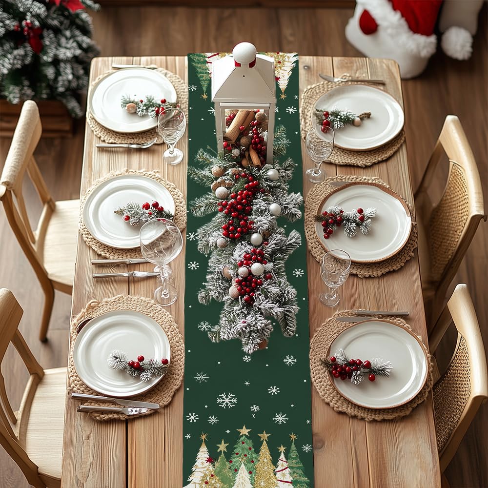 Geeory table runner protects surfaces from spills while elevating table aesthetics.