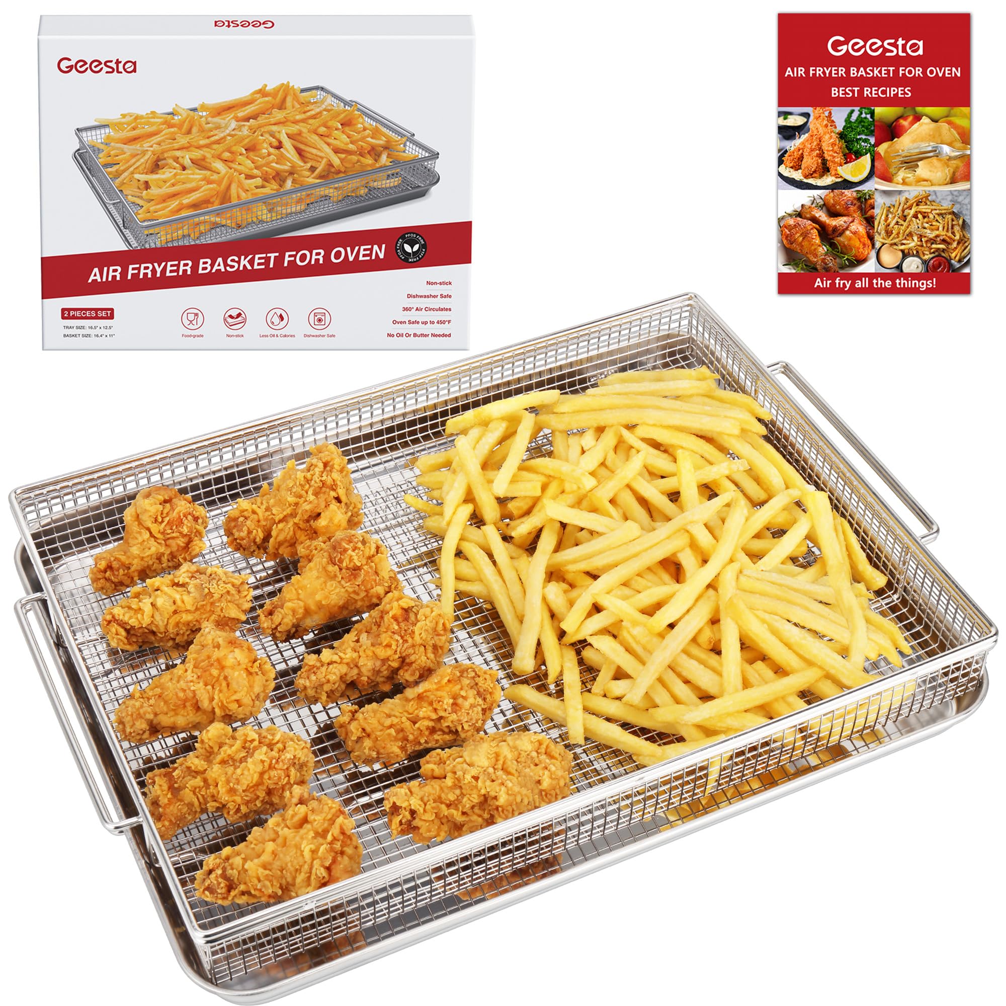Geesta crisper basket with 360-degree airflow for even browning.