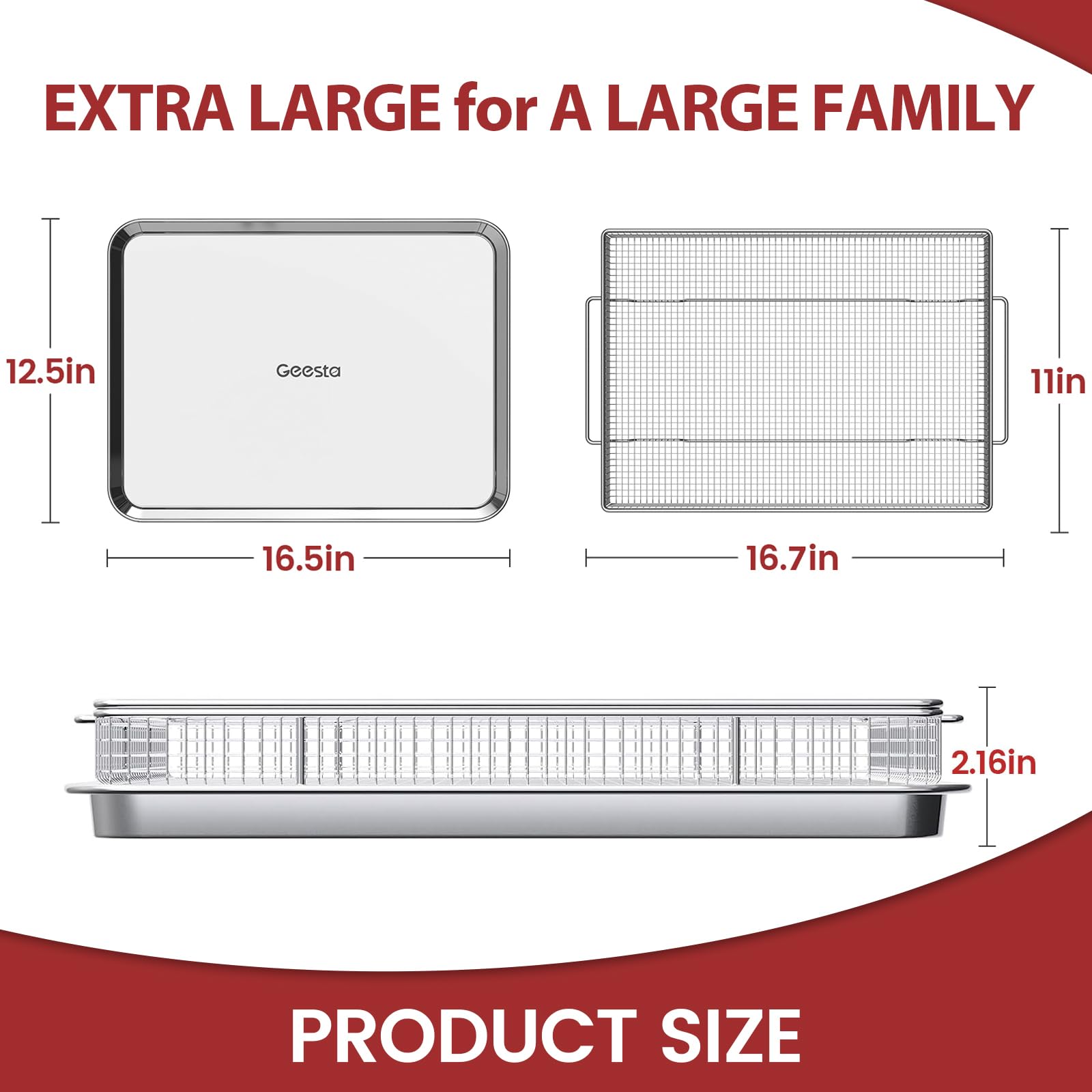 Geesta two-piece crisper set shows stable, wobble-free performance in oven.