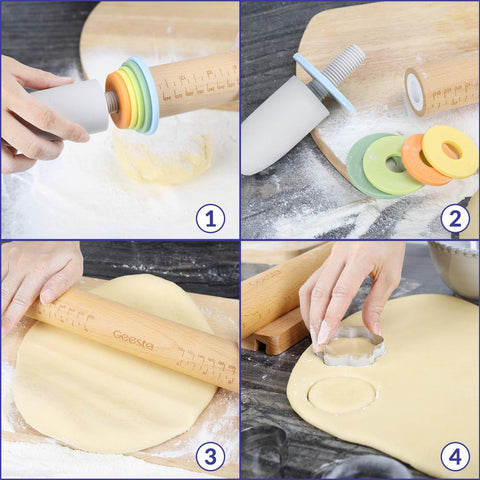 Geesta rolling pin shows engraved measurements for precise sizing