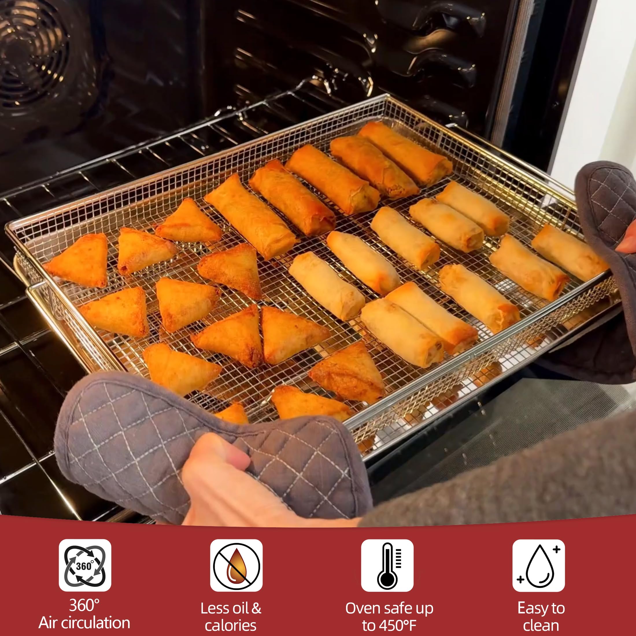 Geesta two-piece set expands oven cooking versatility for cookies and fries.