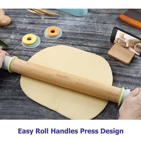 Geesta rolling pin with extended handle for steady, controlled pressure