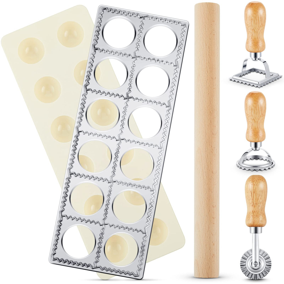 Geetery ravioli mold with 12 holes for uniform pockets.
