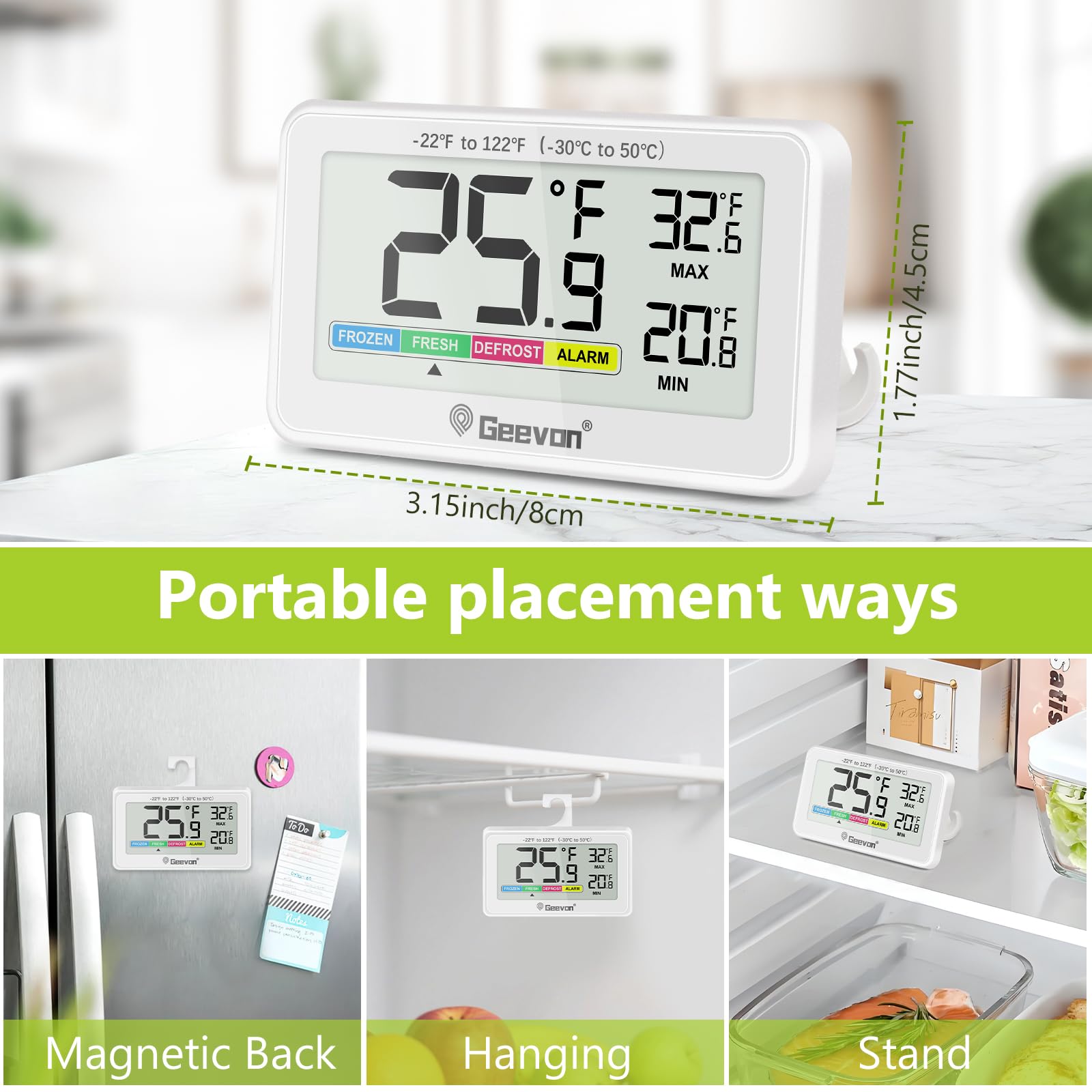 Geevon thermometer features a simple three-button operation