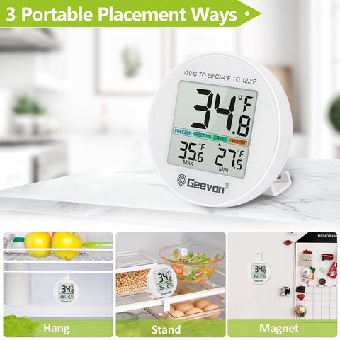 Geevon thermometer with a hanging hook for pantry or cabinet use.