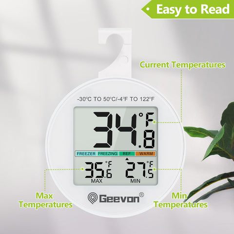 Geevon thermometer with magnetic back for quick fridge mounting.