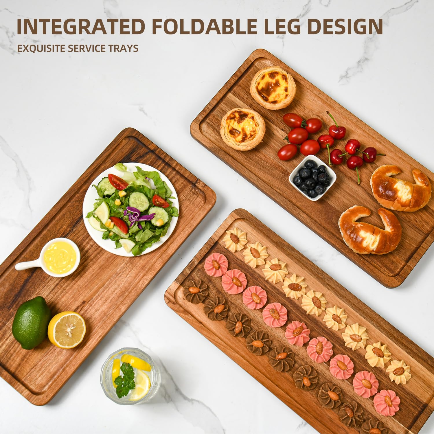 GEHE acacia wood dessert display tray showcases natural grain for stylish entertaining.