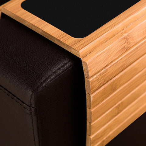 GEHE arm tray table fits various sofa shapes, showing versatile placement options.
