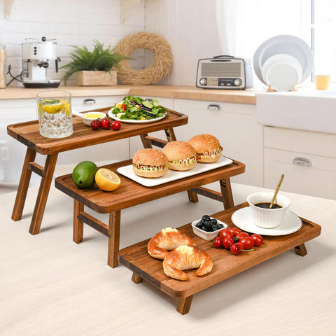 GEHE wood cake stand easy to clean with mild soap and cold water.