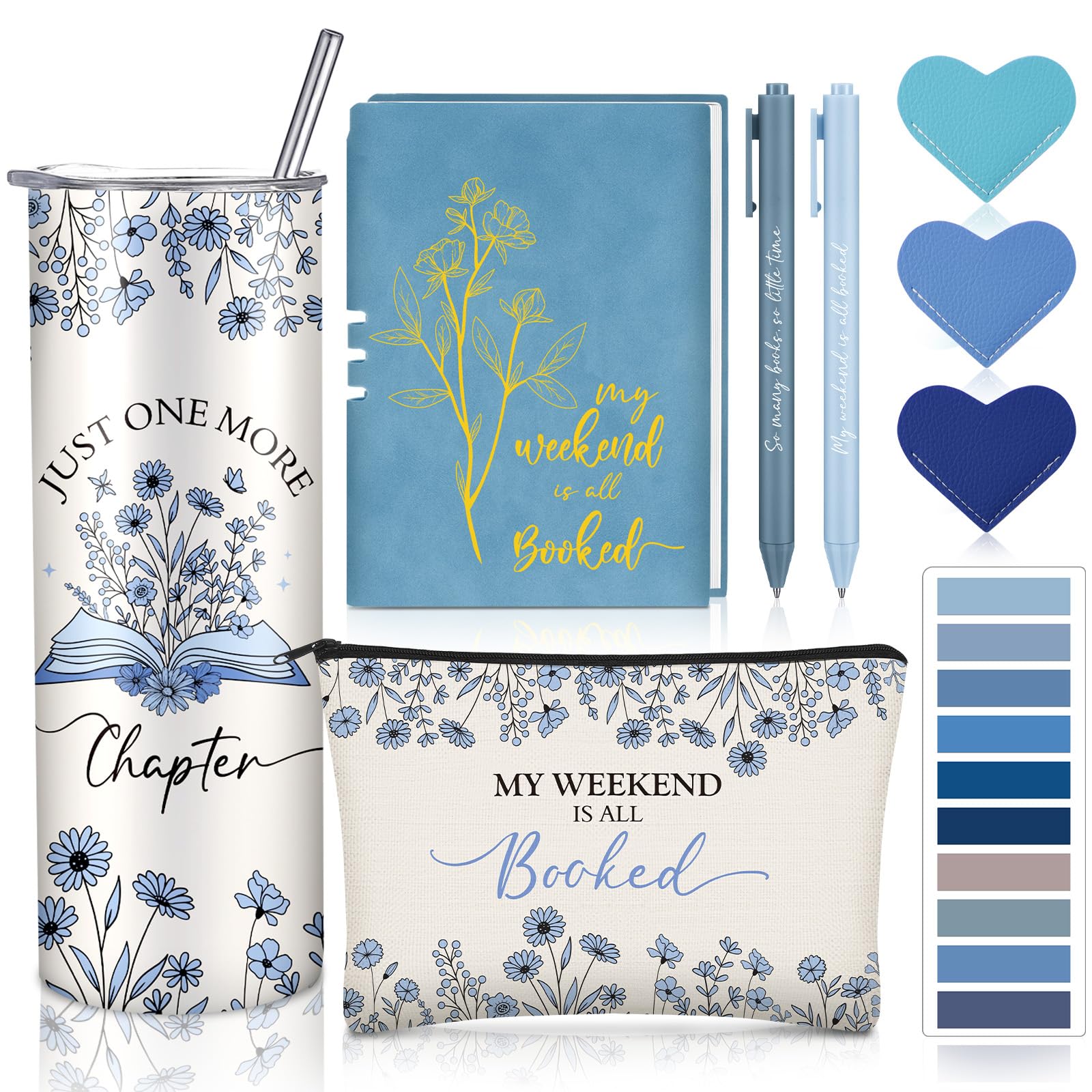 Geiserailie 9 Pcs Book Lovers Gift Set Tumbler with floral design for warm drinks during reading sessions.