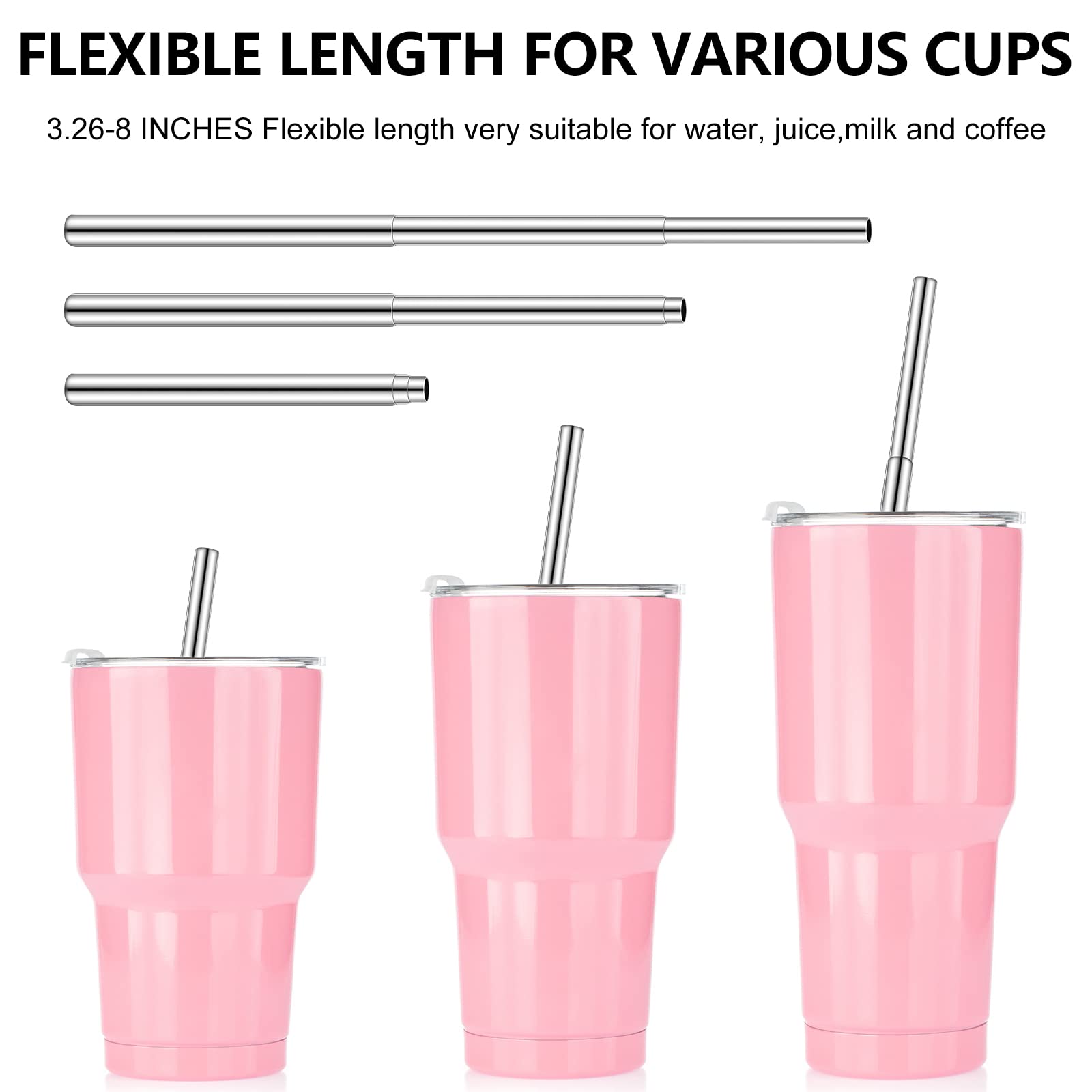 Gejoy collapsible straw with adjustable length fits 10-30 oz cups.