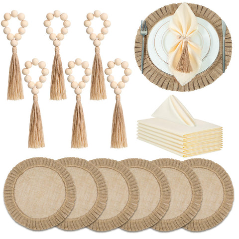 Gejoy round burlap placemats showcase rustic texture and heat protection for tabletop dining.