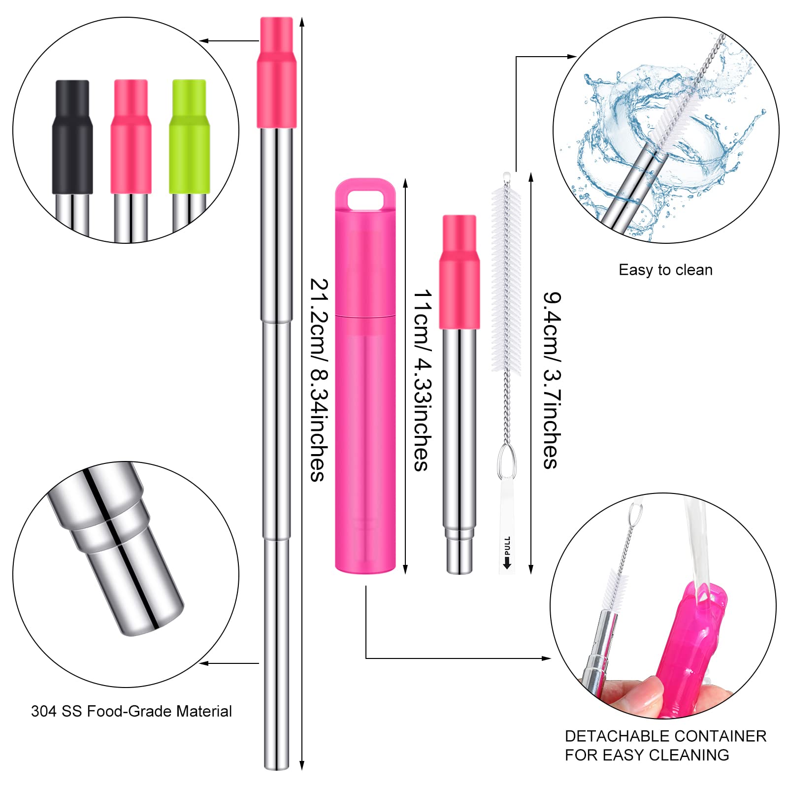 Gejoy stainless steel retractable straw demonstrates durable, rust-resistant design for daily use.