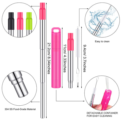 Gejoy stainless steel retractable straw demonstrates durable, rust-resistant design for daily use.