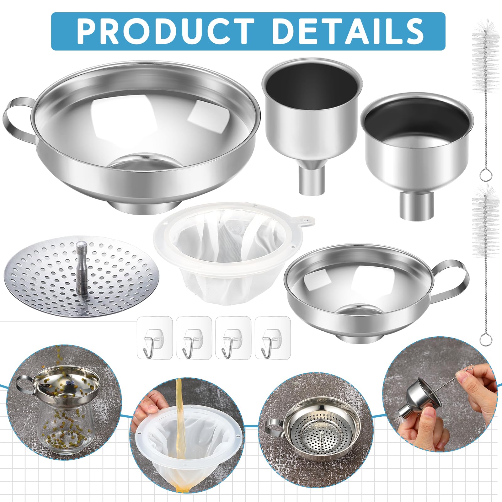 Gejoy two-size funnels provide versatile pouring for bottles or jars